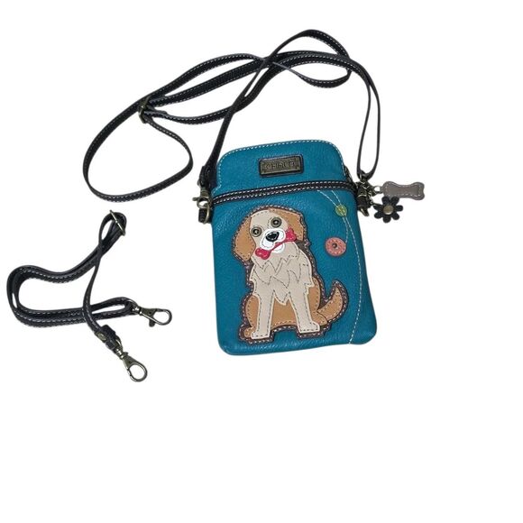 CHALA GOLDEN RETRIEVER DOG CELL PHONE CROSSBODY PURSE TURQUOISE BLUE - Picture 1 of 10